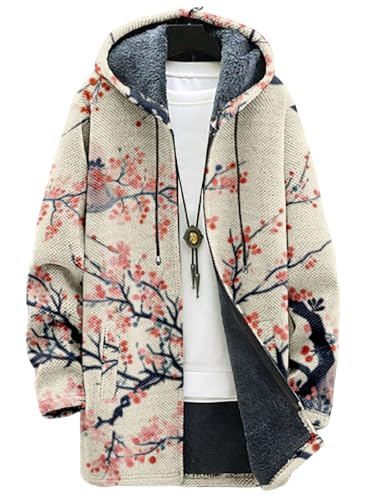 Mens Long Cardigan Hoodies Flece Jackets Full Zip Vintage Lined Sweaters Knitted Men Hooded Coat with Pocket