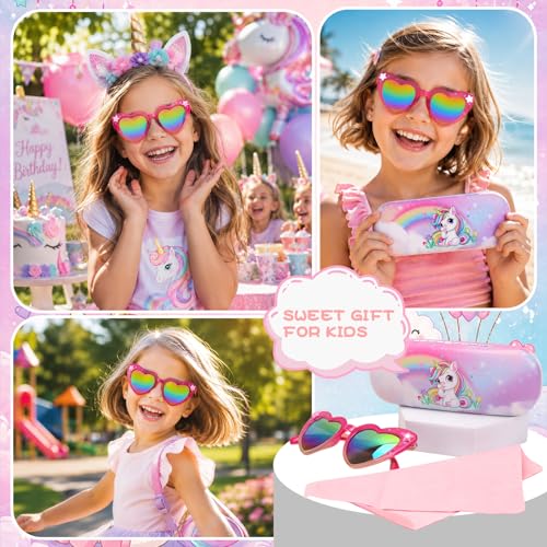 Image of Kids Sunglasses Girls Unicorn Heart Eyeglasses UV Protection Toddler Sunglasses with Sunglass Case for Party Beach