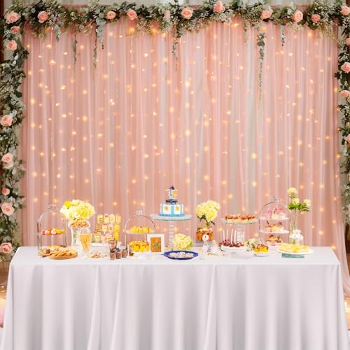 Cortina de tul melocotón 20x8ft con luces para fiestas miniatura 7