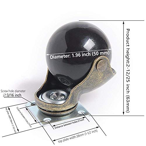 Miniatura 2 de Juego de 4 ruedas de bola de 2 pulgadas, ruedas de latón antiguo para muebles con placa superior y tornillos, ruedas vintage otomanasillatronco