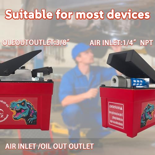 Image of Air Hydraulic Pump 0.45 Gal 10,000 PSI Reservoir NPT 3 /8 inch Oil Outlet, NPT 1 /4 inch Inlet, Air Hydraulic Foot Pump Made of Aluminum, Red