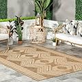 nuLOOM 7' x 9' Outdoor Tribal Geometric Area Rug, Stain Resistant, Weather Resistant, High Traffic, Patio, Balcony, Outside, Light Brown