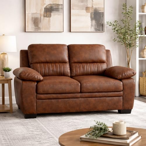 Image of Torque Jett Leatherette 3+2 Seater Sofa Set for Living Room-Tan | Sectional Sofa 5 Seater 3 Plus 2 | Five 5 Seater Leatherette Sofa for Seating and Sleeping