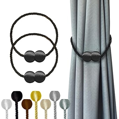 Hion Magnetic Curtain Tiebacks Black 2pcs, Curtain Tiebacks Buckles Holdbacks Holders Hooks Clip for Home Outdoor Bedroom Office Decorative Curtain Cover