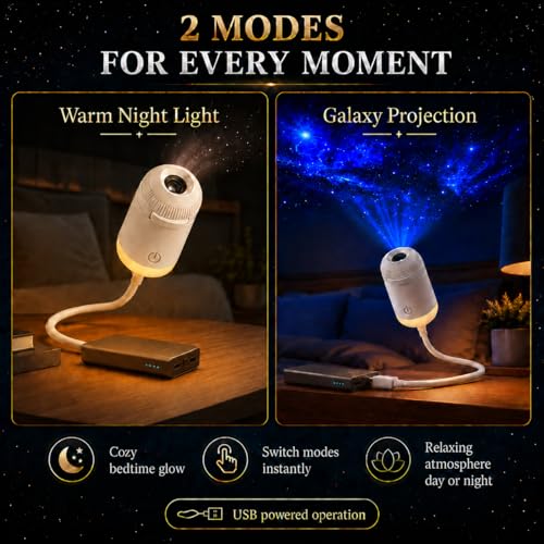 Image of 2-in-1 Galaxy Projector Night Light, USB Starry Sky Night Light Projector for Bedroom, Mini LED Ceiling /Wall Projection Lamp with 360 Rotation, for Kids Adults Gifts (6 Slides)