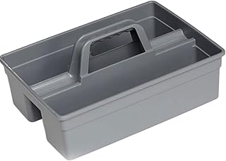 Plastic Tote Tool & Supply Cleaning Caddy with Attached Portable Handle, Divided Bays Organizer for Vehicle Wash Tools Home Supplies, 14.96 X 10.83 X 4.53 Inch High Capacity PP Gray