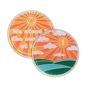 1 Year Sobriety Chip | Sunlight of The Spirit AA Coin Recovery Gift Affirmation Token | Glow in The Dark Gold Plated Medallion
