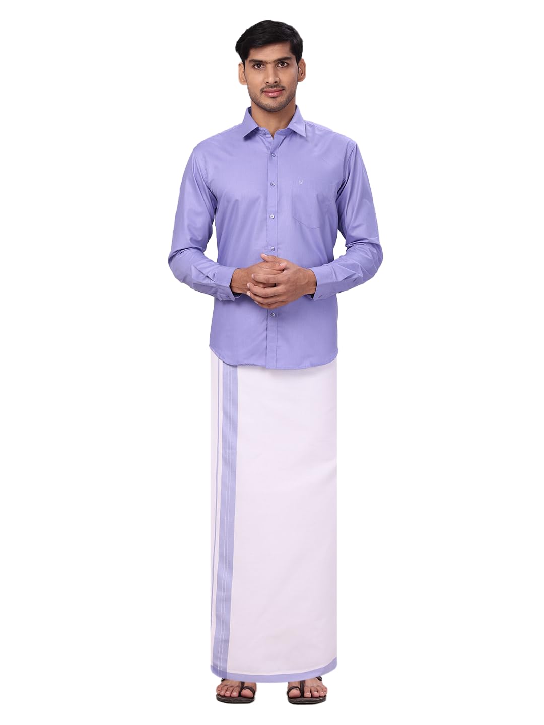 Men's Traditional Full Sleeve Cotton Shirt with Matching Border Dhoti Combo Luster Set for Festive & Wedding Occasions-image-49