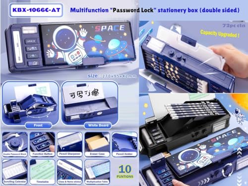 Image of Plastic Multifunctional Cute School Pencil Box For Girls,Space Compass Box For Boys,Aesthetic Stationary Items For Kids,Magnetic Pencil Box (Lock Space Compass Box),Dark Blue