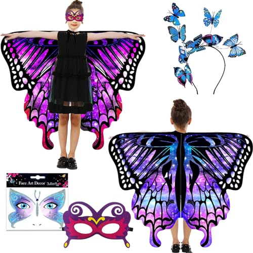 POPETPOP Schmetterlingsflügel Umhang Mit Maske - Zauberhaftes Fee Kostüm Für Mädchen Karneval & Bühne