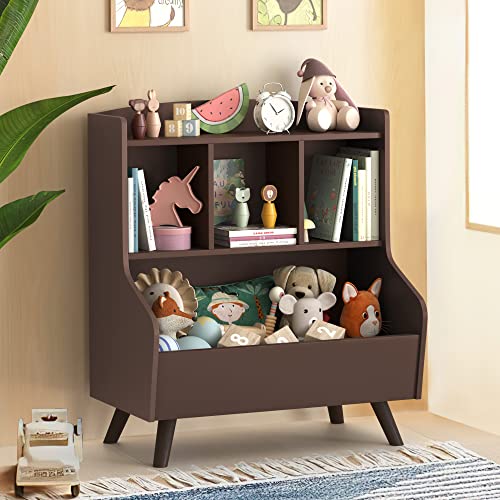 Image of Curipeer Kids Bookshelf and Toy Storage, 3-Tier Wooden Open Bookcase, Baby Book and Toy Storage Display Organizer with Spacious Top Shelf for Children, Friends, Family, Espresso