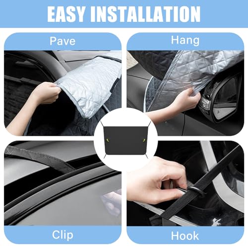 Image of Yourkar Car Windshield Cover for Snow and Ice, Magnetic Windscreen Snow Covers with Side Mirror Cover, Universal Windproof Cover for Automotive Windshield, Car Accessories (Black)