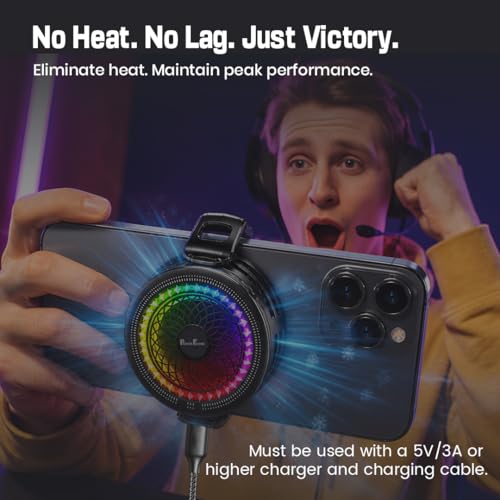 Image of PunnkFunnk Mobile Phone Cooler for Gaming | Fast Cooling Semiconductor Phone Cooler | RGB LED Cooling Fan for Android & iPhone | Low Noise Portable Mobile Radiator for PUBG, BGMI, COD (Black)