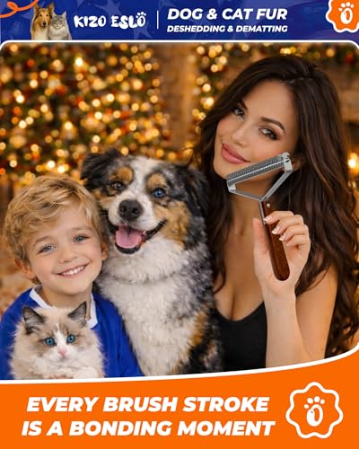 Image of Over-Sized 2-Sided Dog Brush For Shedding Undercoat Rake for Dogs & Cats & Horses, Remove Mats, Dematting Comb,Gentle Grooming Brush for German Shepherds Medium to Long-Haired Pets(African Padauk)
