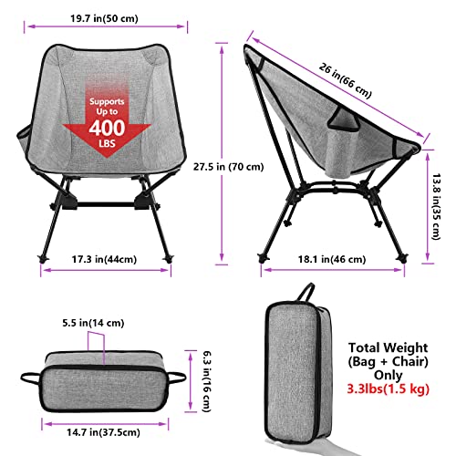 Banzk Camping Chairs For Adults 2023 Outdoor Ultralight Folding Compact Chairs Portable Backpacking Lawn Chair For Beach Outside Picnic Travel Fishing Hiking 400Lb (Grey) #TOP1
