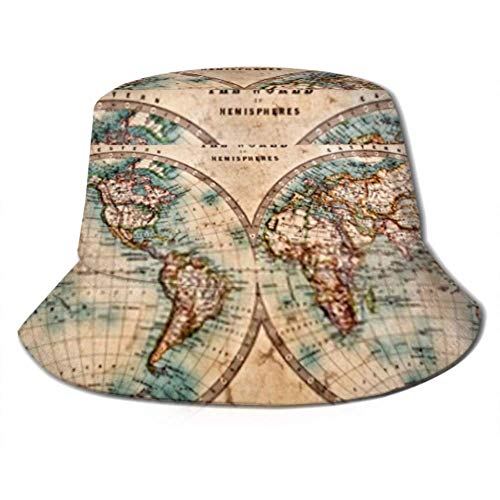 Mapa del Mundo Antiguo Manchado Genuino Fecha de Viaje de Pesca de Verano Sol Gorro de Pescador Empacable Sombrero de Sol Sombrero de Cubo Sombrero de Pesca