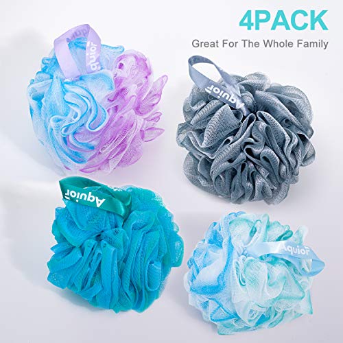 Aquior Bath Sponge Shower Loofahs Mesh Pouf Body Scrubber Ball for Exfoliate, Full Lather Cleanse, Soothe Skin