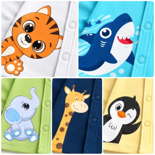 Image of minicult Cotton Unisex Front Open Full Sleeve T-Shirt with snap Buttons and Cute Prints Combo Pack