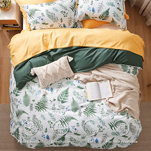 Image of Bedsure Duvet Cover Queen Size - Reversible Plants Duvet Cover Set with Zipper Closure, 3 Pieces Green Bedding Set with 8 Corner Ties and 2 Pillow Shams 20 inchx26 inch