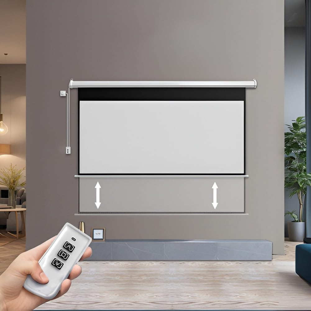 SOYDAN Schermo per Proiettore Motorizzato con Telecomando, Schermo Cinematografico Montato 16:9 4K HD per Home Theater Movie Office Game, Montaggio a Parete/soffitto(60 inch)