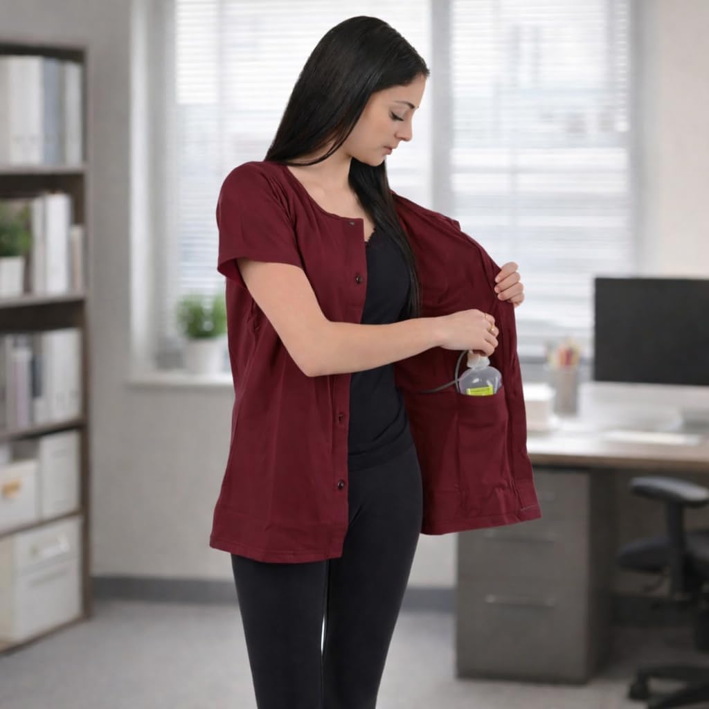 USBD Post Mastectomy Shirt with Drain Pockets Crew Neck Post Op Button Down Recovery Tops - Image 4