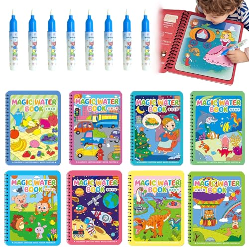 Image of NYXTOB 8pcs Magic Water Book, Magic Water Painting Book, Paint with Water Books for Toddlers 1-3, 8 Painting Themes