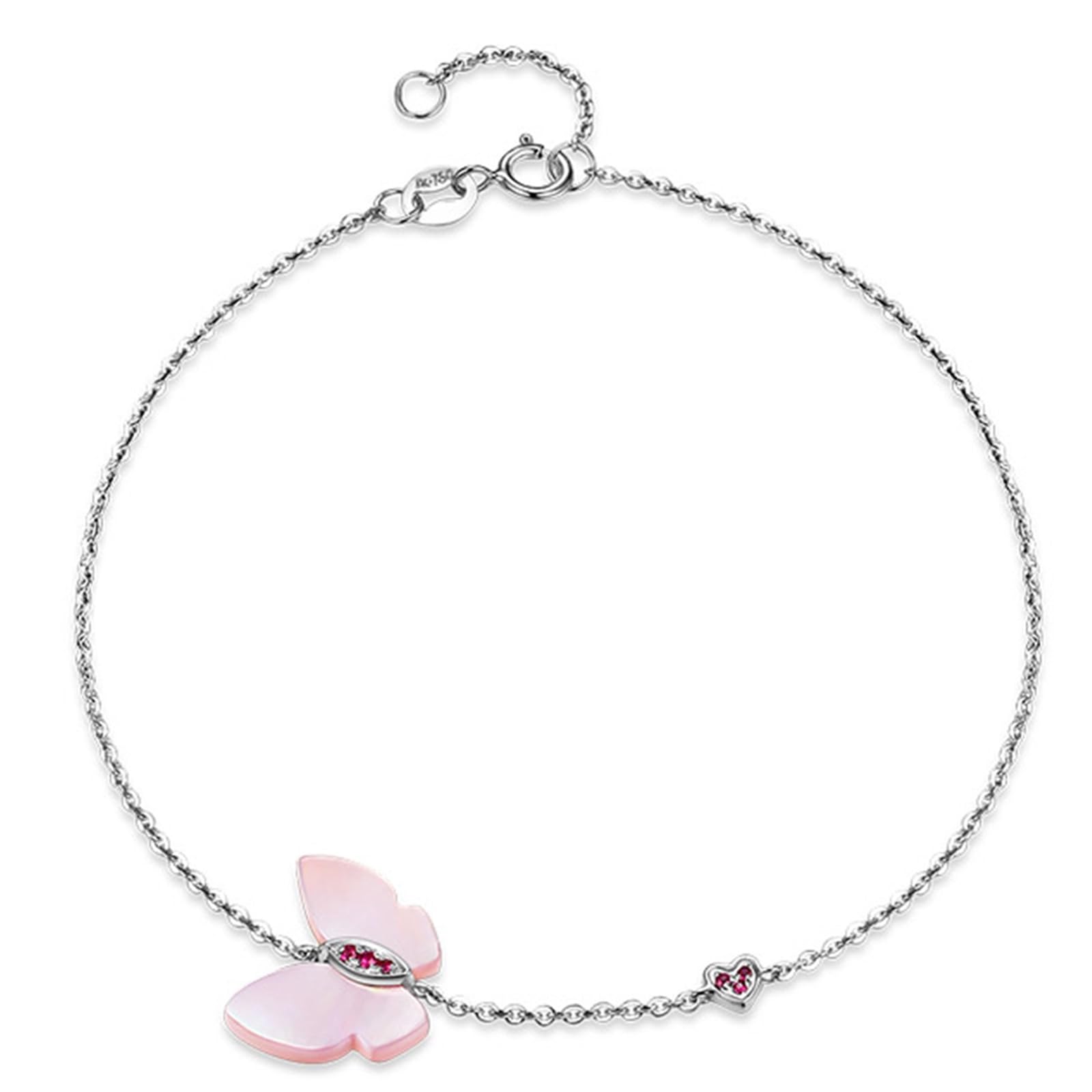 Bracciale Donna Oro Bianco 750/585/375 Vero, Bracciale con Rubino Sintetico 16-18 cm Estensione 4 cm, Braccialetti Sposa Matrimonio