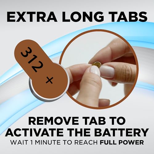 Image of Powermax Size 312 Hearing Aid Batteries, 180 Count Long-Lasting Battery Pack, Brown Long Tab for Easy Change