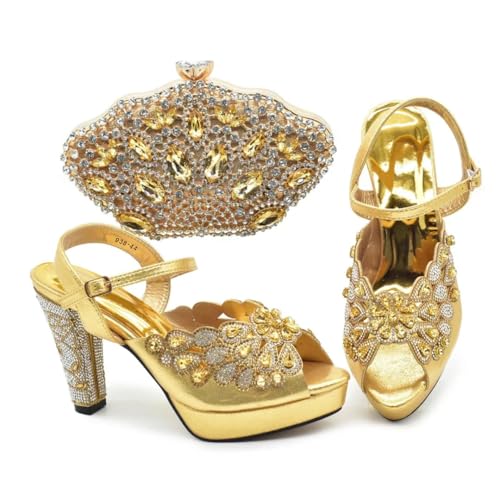 Women Shoe and Bag Set for Party in Latest Shoes and Bags to Match Rhinestone Pumps with High Heels