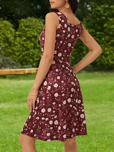 Image of HUHOT Womens Sleeveless V Neck Dress with Pocket Summer Beach Midi Flared Tank Dress
