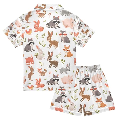 senya Raccoon Rabbit Deer Satin Summer Pajama Sets Silk Short Sleeve Button Down Sleepwear2