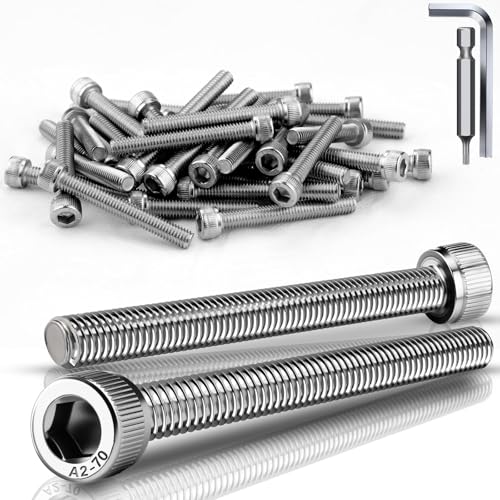 TXXATX 12 Piezas Tornillo Cilíndrico M5x55 mm Tornillos Cabeza Hexagonal DIN 912 de Acero Inoxidable A2 V2A Tornillos de Cabeza Allen Rosca Completa Para Reparación de Maquinaria de Muebles