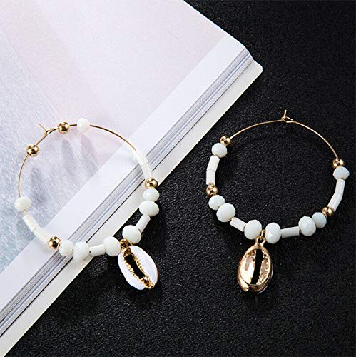 ELECTROPRIME 1X(Boho Statement Earrings Big Circle White Rice Pearl Shell Conch Dangle E W5F7