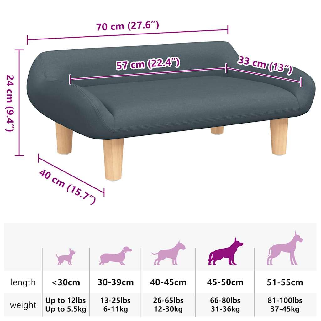 vidaXL Cama y Sofá para Perros de Tela Gris Oscuro, Asiento para Mascota 70x40x24 cm