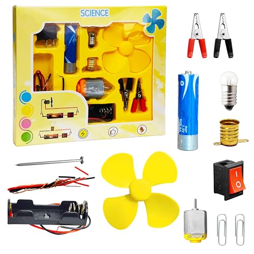 Image of VGRASSP Educational Electric Bulb and Fan Circuit Toy Set for Kids - DIY Science Experiment Kit with Motor Fan, Light Bulb, Switch, Wires and More - Physics Learning Toy Kit - Multicolor