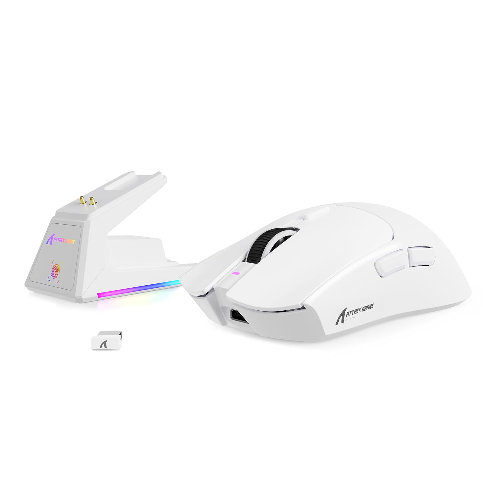 MAMBASNAKE x Attack Shark X1 Ratón Ligero para Juegos FPS con Base de Carga, 49g Superlight, Sensor PAW3395 Pro 40K dpi, Tasa de Sondeo de 1000Hz, BT/2,4G Inalámbrico/Cable, PC/Mac - Blanco