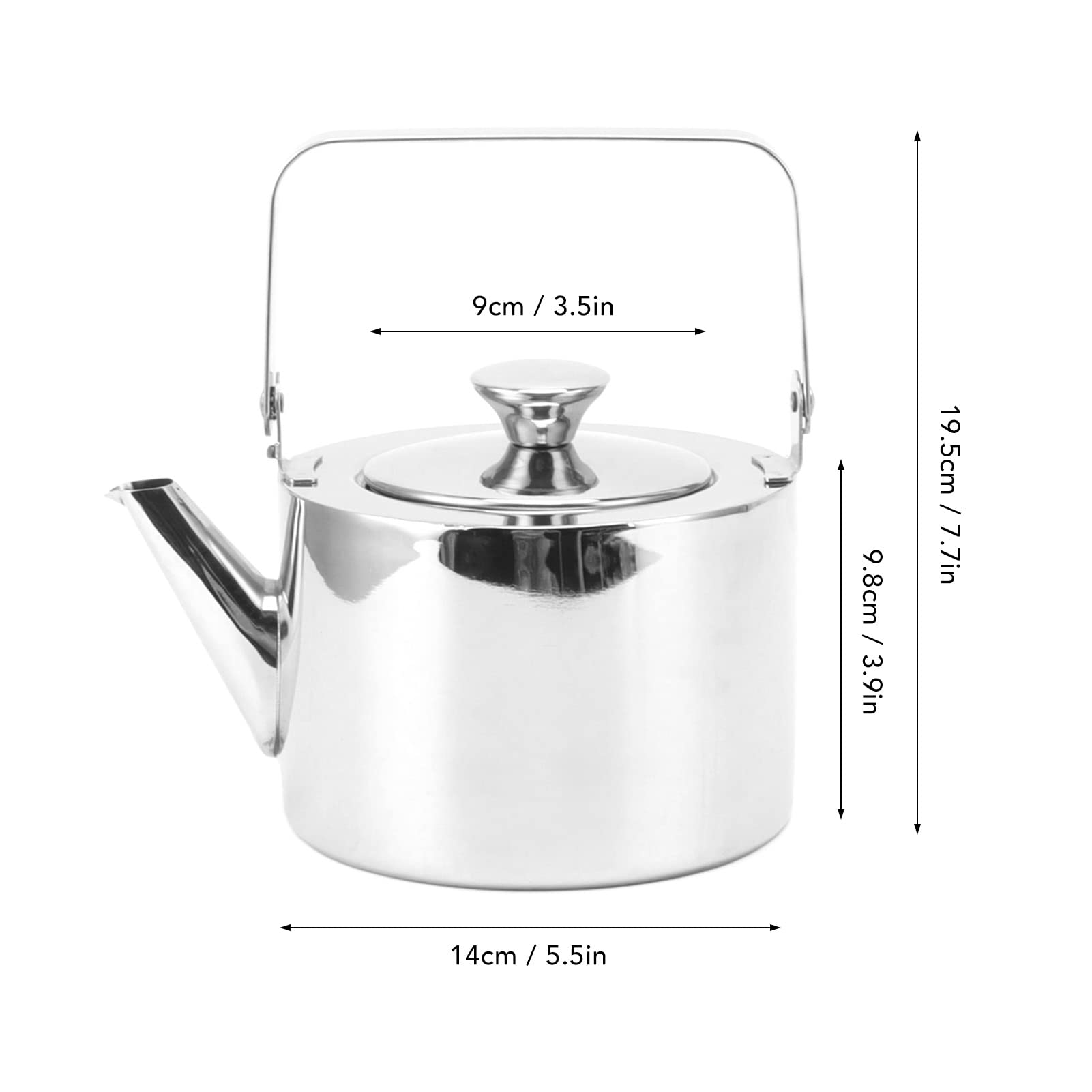 Jeffergarden Tetera de té de Acero Inoxidable, Olla de Metal Ergonómica con Filtro, Tetera de 1,5 Litros para Estufas de Gases Eléctricos de Inducción (Medio, 1.3L)