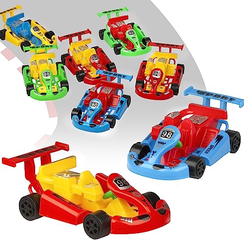 Image of PROLOSO Pull Back Go Kart Friction Powered Racing Cars Kids Birthday Party Favors Goodie Bag Fillers Class Prizes Little Wind Up Vehicle Toys in Bulk 12PCS