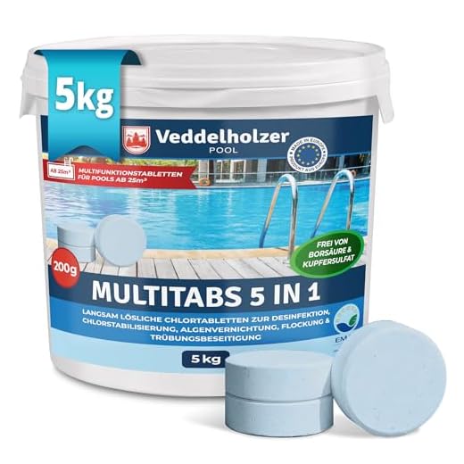 Veddelholzer 5 kg Multitabs 5 in 1 Chlortabletten für Pool als 200g Tabletten für große Pools ab 25m³ Pool Zubehör für Pools langsam lösliche, langzeit Chlor Tabletten