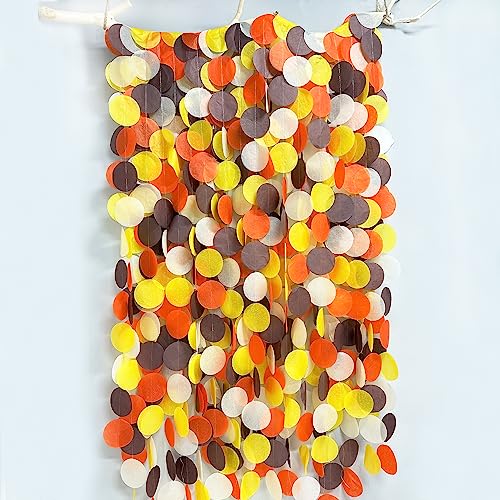 Image of 205Ft Fall Party Decorations Big Circle Dots Backdrop Garland Orange Brown Yellow Beige Tissue Paper Polka Dot Hanging Streamers for Birthday Wedding Fall Autumn Thanksgiving Harvest Party Supplies