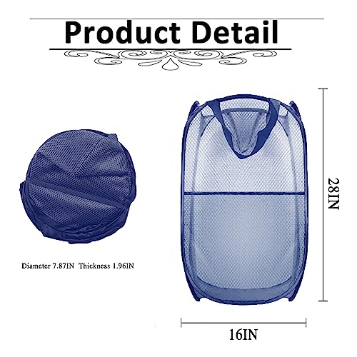 Image of Collapsible Pop Up Laundry Hamper, Extra Large Mesh Foldable Laundry Basket, 28 inch x 16 inch x 16 inch (Blue)