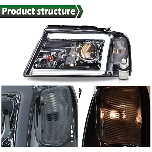 Image of GRAND ORANGE LED DRL Headlights Assembly Compatible with 2006-2008 Lincoln Mark Bumper Headlamp /Fits Ford F150 2004-2008 （Halogen Smoke Lens Chrome Houing Clear Reflector） 7L3Z13008FA 7L3Z13008CA