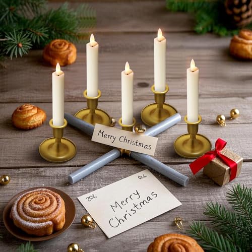 Image of KSWING Upgraded Real Wax Short LED Flameless Taper Candles with Remote, 6 PCS White Candlesticks Battery Operated 3D Flickering - 6 inch Realistic Fake Candle Sticks for Home /Wedding /Fireplace Xmas Decor