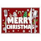 Placemat Weihnachts SchneeflockeTischsets Abwaschbar Baumwolle Leinen Platzsets Abwaschbar Hitzebeständig Kinder Tischset Antifouling Platzdeckchen 30x45cm Tischuntersetzer 4 Pcs