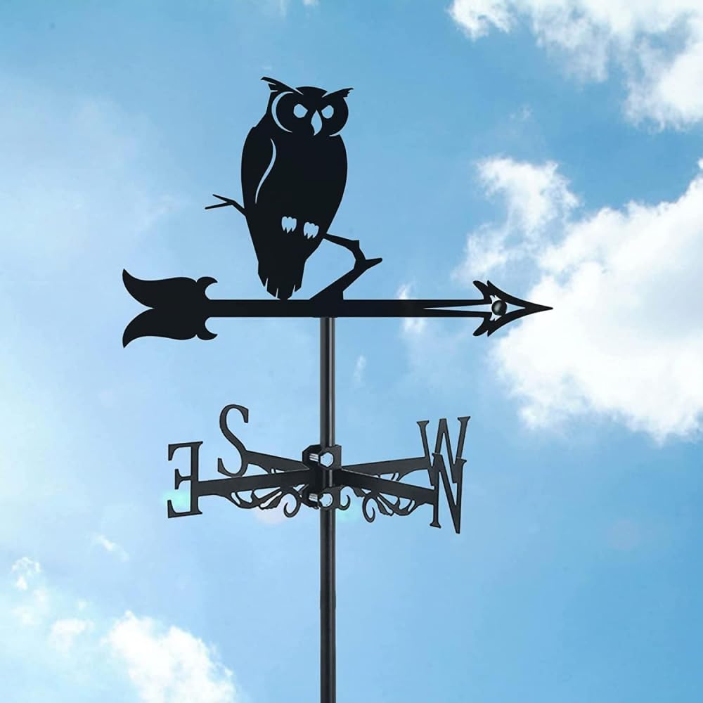 WIQUYBML Metal Craft Weather Vane Soaring Owl Birds Farmhouse Wind Roof Mount,with Animal Silhouette Ornament Direction Indicator Farm Scene Garden Stake Art for Yard-Frightening Owl||Normal