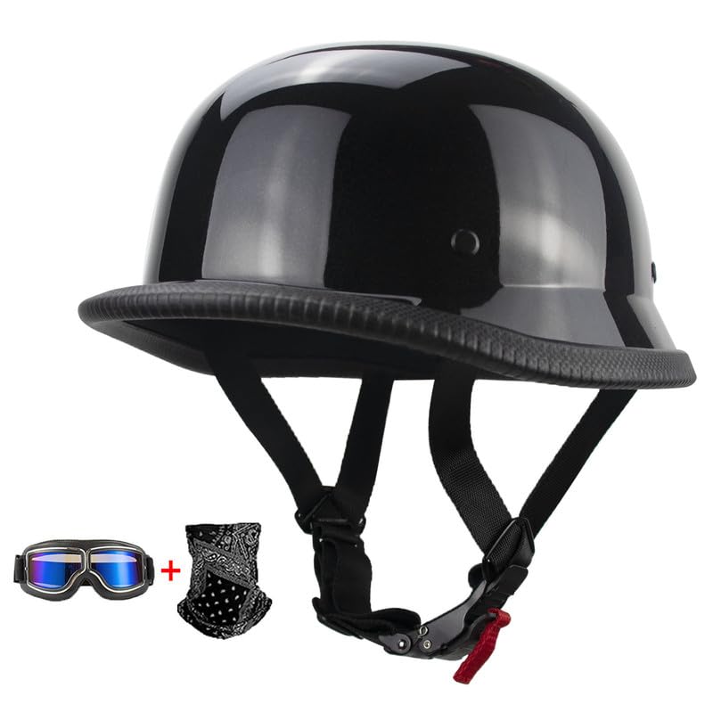 German Style Motorcycle Helmet Thin Skull Cap Half for Adult Men Women(Including Goggles and mask) Retro for Cruiser Scooter DOT Approve Novelty Half Shell Helmet Retro Face for Chopper(Bright XL)