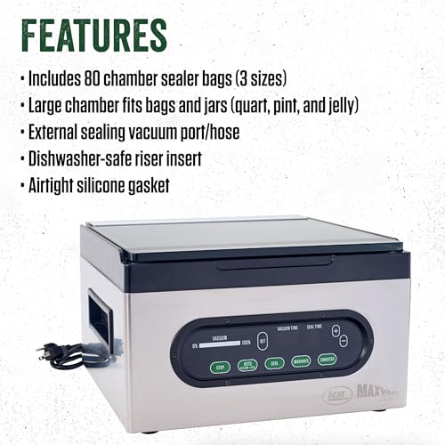 Image of LEM Products MaxVac Pro Chamber Vacuum Sealer with 80 Bags, Stainless Steel