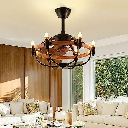 Zenouidle 20" Caged Ceiling Fan With Light And Remote Farmhouse Ceiling Fans Black Bladeless Candle Chandelier Fan Lights Fixture For Living Room Dining Room Kitchen #TOP6