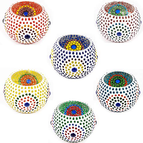 6er Set Orientalisches Mosaik Windlicht Ajan 9 cm groß Bunt | Orientalische Glas Teelichthalter orientalisch… – Bild 5