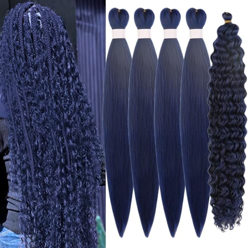 Dark Blue Braiding Hair Pre stretched Blue Boho Hair for Braiding Ez Braid Hypoallergenic Knotless Synthetic Crochet Boho Braids